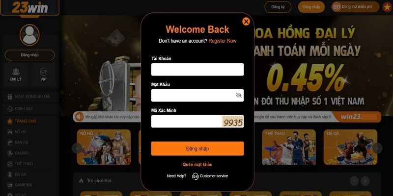 Đăng nhập 23WIN trên website